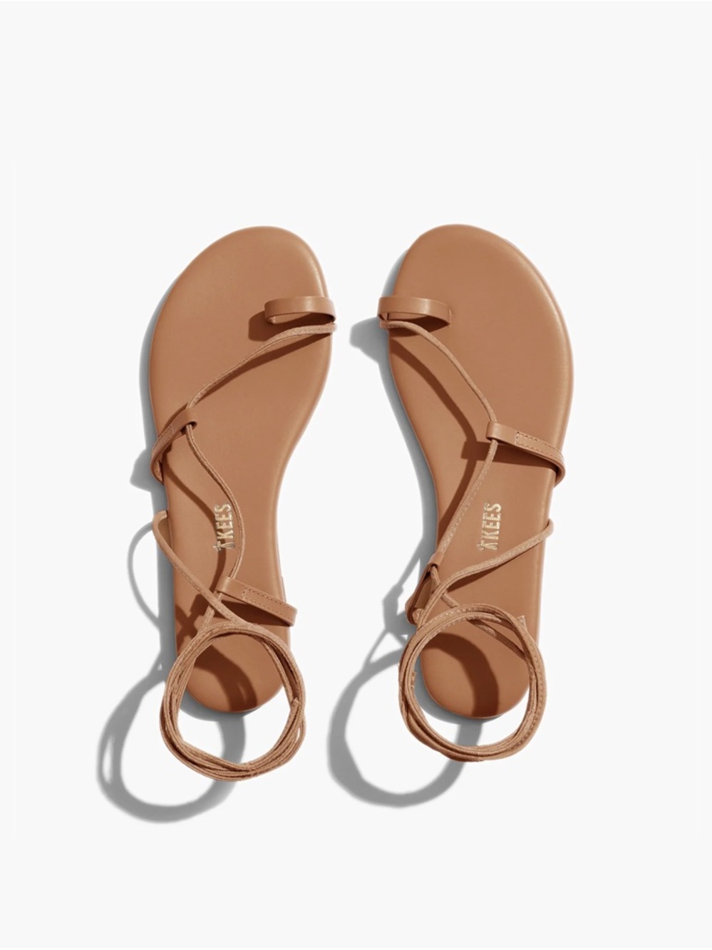 Tkees Jo Strappy Leather Ankle-Tie Sandals in Tan size 10